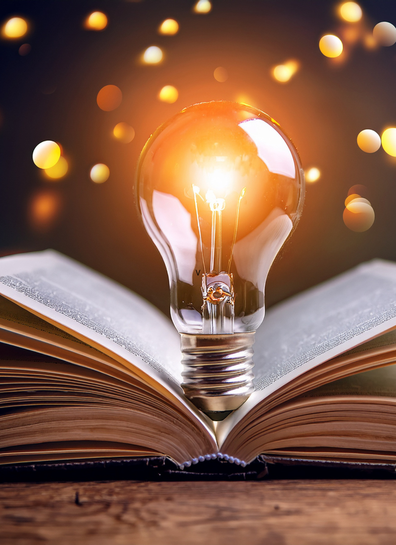 Livre ouvert et ampoule lumineuse symbolisant l’éclairage d’une situation par le Yi Jing